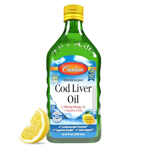 Carlson - Cod Liver Oil, 1100 mg Omega-3s, Liquid Fish Oil Supplement, Wild-Caught Norwegian Arctic, Sustainably Sourced Nordic Fish Oil Liquid, Lemon, 500 ml
