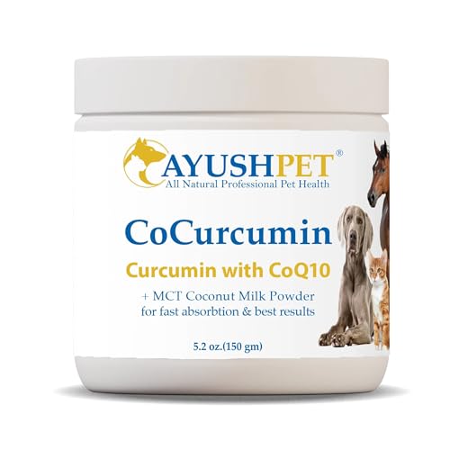 Ayush Herbs Ayush Pet CoCurcumin with Coq10, Muscle and Joint Pet Superfood Powder, Heart and Digestion Support, Small or Large Animals, Young and Senior Pet Supplement, 5.2 Ounces
