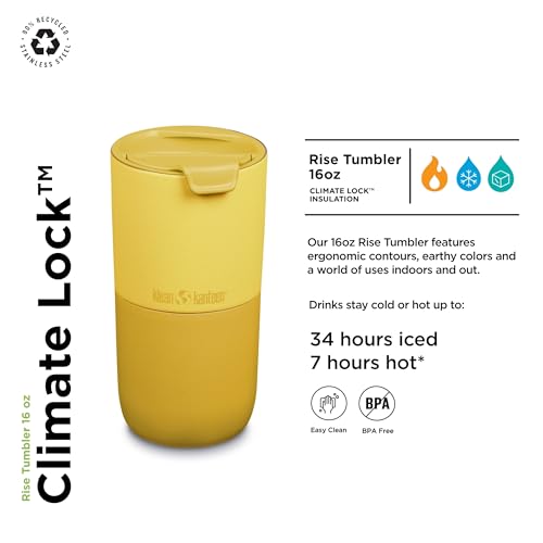 Klean Kanteen 16 oz Rise Tumbler - Insulated, Reusable Stainless Steel Tumbler - Dishwasher Safe & BPA Free - Old Gold, 16 oz