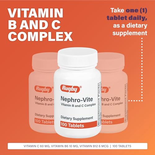 Rugby Nephro-Vite Vitamin B and C Complex Tablets - Dietary Supplement - 100 Count (1 Pack)