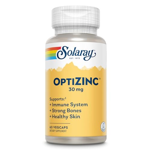 Solaray OptiZinc 30mg Immune Support Supplement, Chelated Zinc Capsules, Endocrine Systems and Cellular Health Support, with Methionine, Vitamin B6 and NO Copper, 60-Day Guarantee, 60 Serv, 60 VegCaps