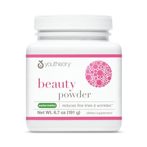 Youtheory Beauty Powder - Skin Supplement with Collagen Peptides & Hyaluronic Acid - Aids Fine Lines & Wrinkles - Dairy, Soy & Gluten Free - Watermelon, 6.7 oz