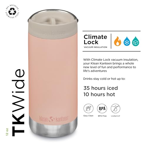 Klean Kanteen TKWide Insulated Coffee Tumbler with Café Cap - Stainless Steel Coffee Tumbler - Peach Parfait