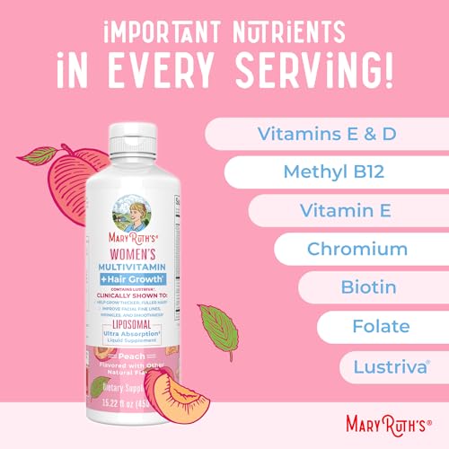 Women's Multivitamin + Lustriva Hair Growth Liposomal | Biotin 10000mcg | Clinically Tested for Thicker Hair, Wrinkles, Fine Lines, Skin Care | with Ashwagandha & Maca Root | Ages 18+ | 15.22 Fl Oz