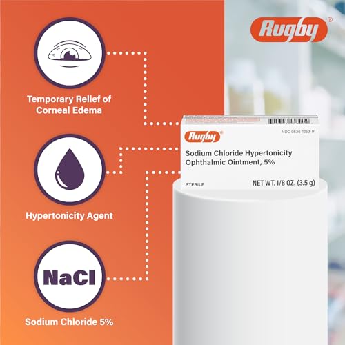 Rugby Sodium Chloride Hypertonicity Ophthalmic Ointment 5% - 50 mg Sodium Chloride Eye Ointment for Temporary Corneal Edema Relief - Made With Lanolin and Mineral Oil - Alcohol-Free 0.125 Oz. (3 Pack)