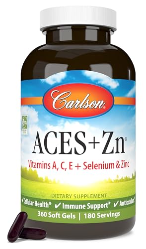 Carlson - ACES + Zn, Vitamins A, C, E + Selenium & Zinc, Multivitamin with Zinc, Cellular Health & Immune Support, Selenium Multivitamin, Antioxidant, 360 Softgels