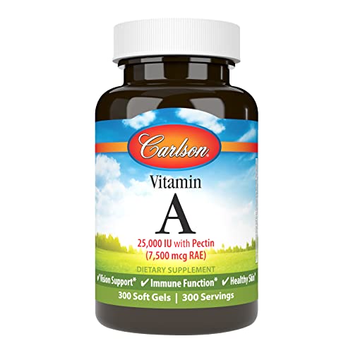 Carlson - Vitamin A, 25000 IU (7500 mcg RAE) with Pectin, Vision Health, Helps Night Vision, Skin Health, 300 Softgels