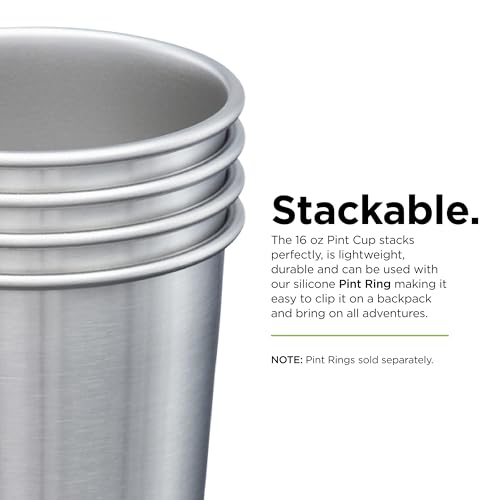 Klean Kanteen Single Wall Stainless Steel Cups, Pint Glasses 4 Pack in 16oz