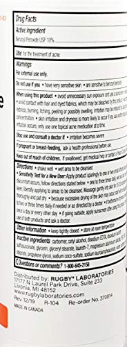 Rugby Benzoyl Peroxide Wash USP 10%, 5 fl oz Bottle