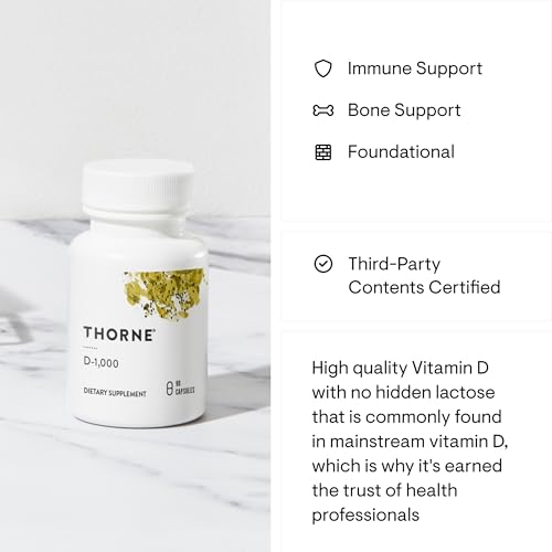 THORNE Vitamin D3 Supplement - Supports Healthy Bones, Teeth, Muscles, Cardiovascular & Immune Function* - Gluten, Dairy & Soy-Free - Third-Party Tested - 1,000 IU - 90 Capsules