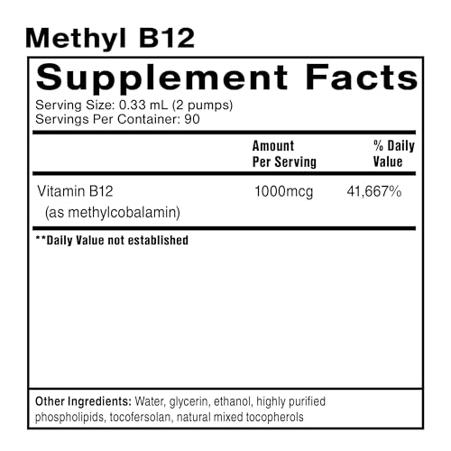 Quicksilver Scientific Methyl B12-1000mcg Vitamin B12 as Methylcobalamin - with Nano Technology for Superior Absorption - Supportive Energy Supplement (30ml / 90 Servings)