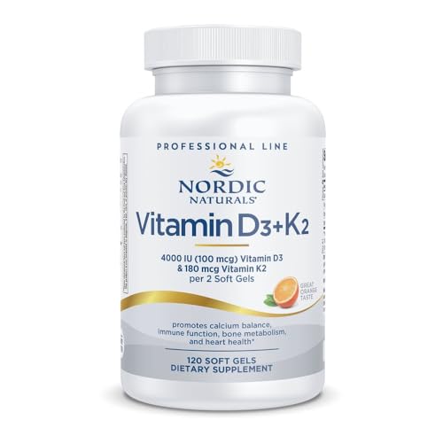 Nordic Naturals Professional Grade Vitamin D3+K2 Supplement, Orange Flavor - 60 Soft Gels - 4000 IU Vitamin D3 & 180 mcg K2- Promotes Calcium Balance & Immune Function - Non-GMO - 30 Servings