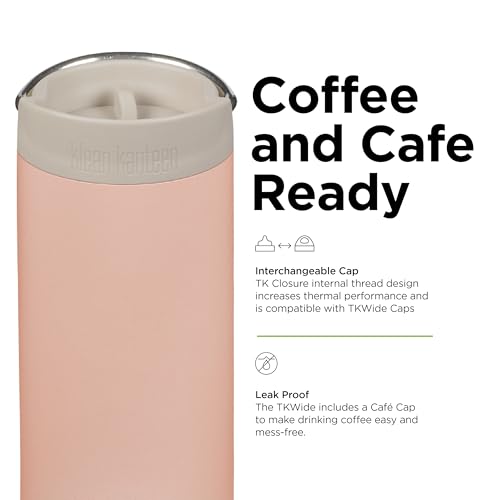 Klean Kanteen TKWide Insulated Coffee Tumbler with Café Cap - Stainless Steel Coffee Tumbler - Peach Parfait