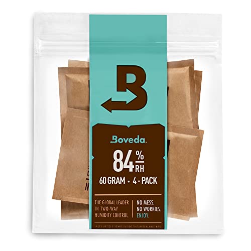 Boveda For Seasoning Two-Way Humidity Control Packs – 84% RH to Season a Wood Humidifier Box (Small- to Medium-Size, Up to 100-Count) – Size 60 – 4 Pack in a Resealable Bag