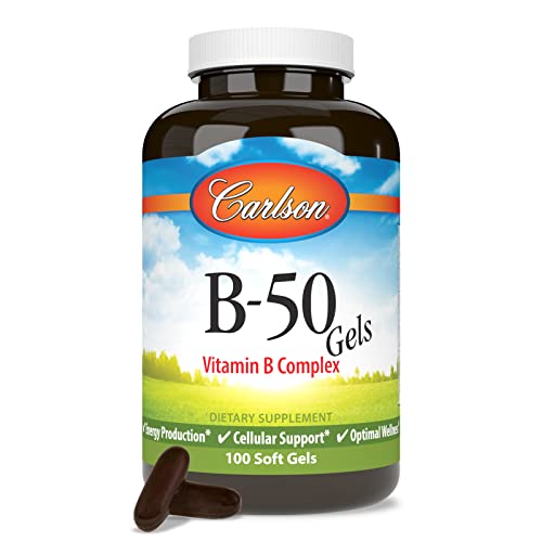 Carlson - B-50 Gels, Vitamin B Complex, Energy Production, Cellular Support & Optimal Wellness, 100 Softgels