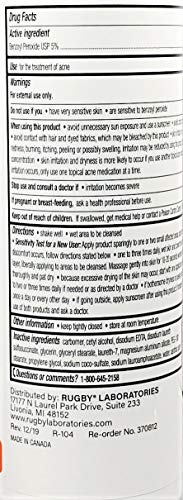 Rugby Benzoyl Peroxide Wash USP 5%, 5 fl oz Bottle