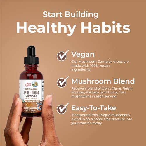 MaryRuth Organics USDA Mushroom Complex | Herbal Liquid Drops | Supplement | Lion's Mane | Reishi Mushroom | Shiitake Mushrooms | Non-GMO | Vegan | Alcohol Free Tincture | 30 Servings