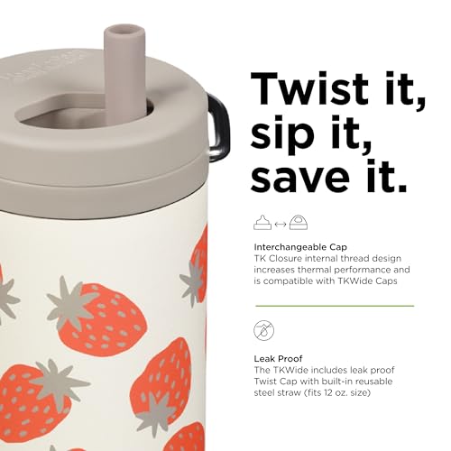 Klean Kanteen TKWide Insulated Water Bottle with Twist Cap - Portable Water Bottle with Steel Straw - Dishwasher-Safe Insulated Bottle - Strawberries, 12 oz