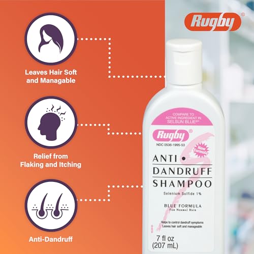 Rugby Selenium Sulfide Anti-Dandruff Shampoo - Blue Formula for Normal Hair - 7 Oz (1 Pack)