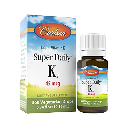 Carlson - Super Daily K2, 45 mcg Liquid Vitamin K, Bone Health, K2 Vitamin, Vitamin K Supplement, Vitamin K-2 MK7, Unflavored, 360 Drops (10.16 mL)