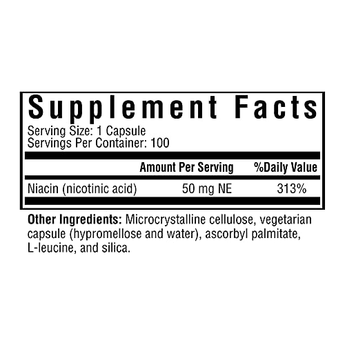 Seeking Health Niacin, 50 mg, Vitamin B3 Supplement for Healthy Hair Skin and Nails, Energy Support, Non-GMO, Vegetarian (100 Capsules)