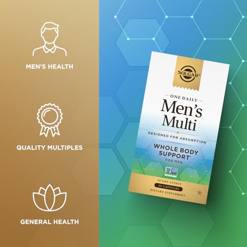 Solgar One Daily Men's Multivitamin Whole Body Support Supplement, Highly Absorbable Delayed Release One Daily Multi Vitamin Capsules for Men - Immune Heart Energy Stress & Muscle Health, 60 Servings