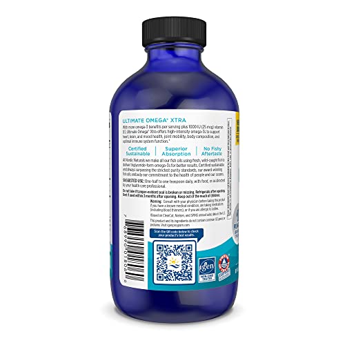 Nordic Naturals Ultimate Omega Xtra Liquid, Lemon Flavor - 8 oz - 3400 mg Omega-3 + 1000 IU Vitamin D3 - EPA & DHA - Brain, Heart, Joint, & Immune Health - Non-GMO - 48 Servings