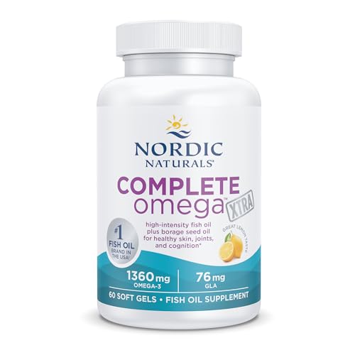 Nordic Naturals Complete Omega Xtra, Lemon - 60 Soft Gels - 1360 mg Omega-3 + 76 mg GLA - Healthy Skin - Cognition - Non-GMO - 30 Servings