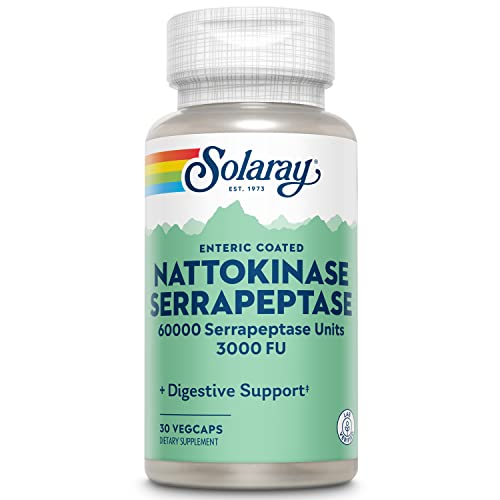 SOLARAY Nattokinase Serrapeptase Supplement - Enteric Coated - 3000 FU Nattokinase Supplement - Circulation, Cardiovascular, Sinus Support - Lab Verified, 60-Day Guarantee - 30 Servings, 30 VegCaps