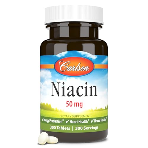 Carlson - Niacin, 50 mg, Supports Cholesterol Metabolism, Energy Production, Heart Health, Nerve Function, 300 Tablets