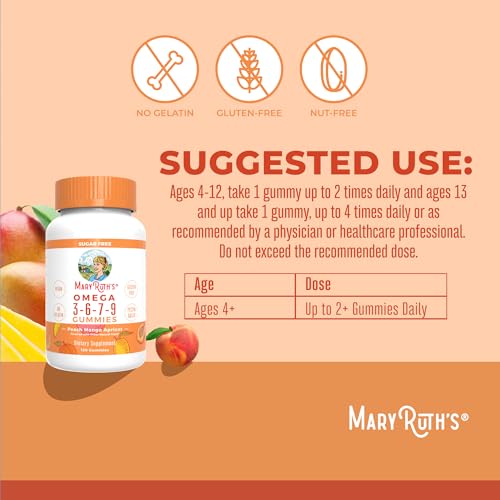 MaryRuth Organics Vegan Omega 3 6 7 9 Gummies | Up to 4 Month Supply | Omega 3 Supplement with Flaxseed Oil | Omega 3 Gummies | No Fish Taste | Non-GMO | 120 Count