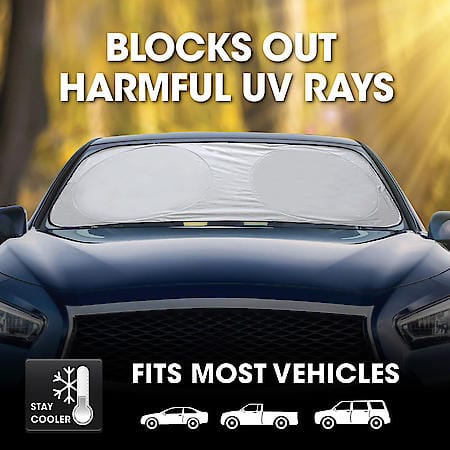 Windshield Sunshade, Silver/Black, Jumbo 68.9" x 31.5", Collapsible Style