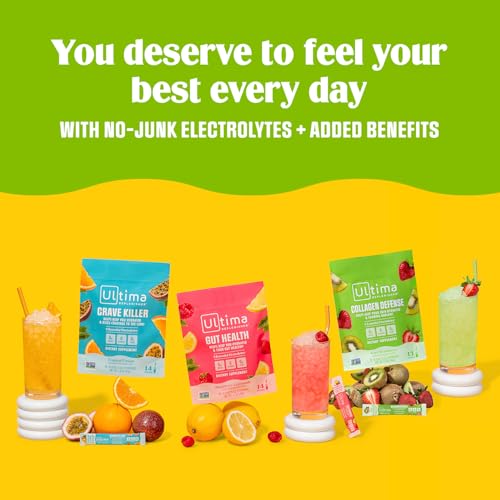 Ultima Replenisher Collagen Defense Supplement and Electrolytes Powder - Kiwi Strawberry, 13 Stickpacks - Hydration Packets with Dermaval and Biotin that Keep Your Skin Hydrated and Looking Radiant