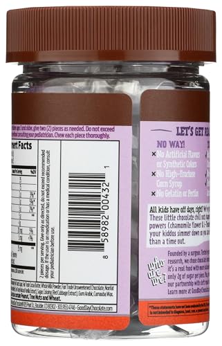 Good Day Chocolate Natural Calming Supplement for Kids, Blend of Camomile, L-Theanine, Fair Trade and Non-GMO Chocolate, 50 Pieces