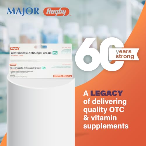Rugby Clotrimazole Antifungal Cream 1% - Treatment Cream - Helps Provide Soothing Itchy Skin Relief - 0.5 Oz. (1 Pack )