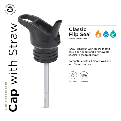 Klean Kanteen Classic Flip Seal Sport Cap with Metal Straw – 100% Leakproof, Reliable Cap - Ergonomic with Steady Flow - Eco-Friendly & BPA-Free