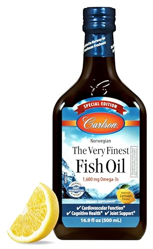 Carlson - The Very Finest Fish Oil, Special Edition, 1600 mg Omega-3s, Liquid Supplement, Norwegian Fish Oil, Wild-Caught, Sustainably Sourced Liquid, Lemon, 500 mL (16.9 Fl Oz)