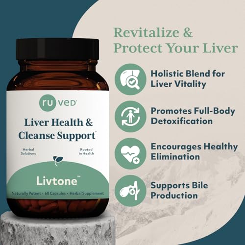 Ruved LivTone - Liver Care, Liver Support Supplement for Women & Men with Amla, Andrographis & Picrorhiza, Pills with Organic Herbs for Natural Detox - 90 Capsules (1 Count)