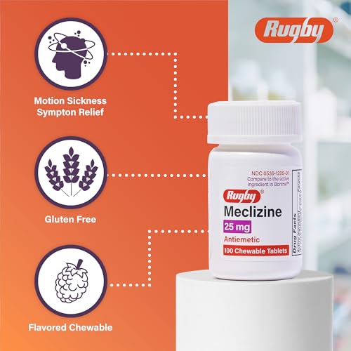 Rugby Meclizine Chewable Tablets 25mg - Anti-Nausea Medicine Helps with Motion Sickness - 100 Count (3 Pack)