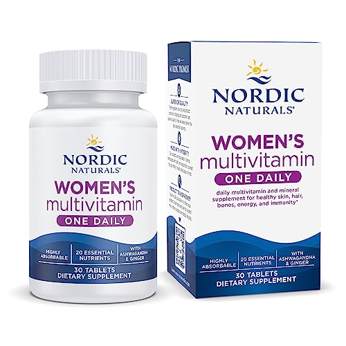 Nordic Naturals Womens Multivitamin One Daily - Skin, Hair, Energy, & Bone Support - Immunity Supplement - 20 Essential Nutrients - 30 Tablets - 30 Servings