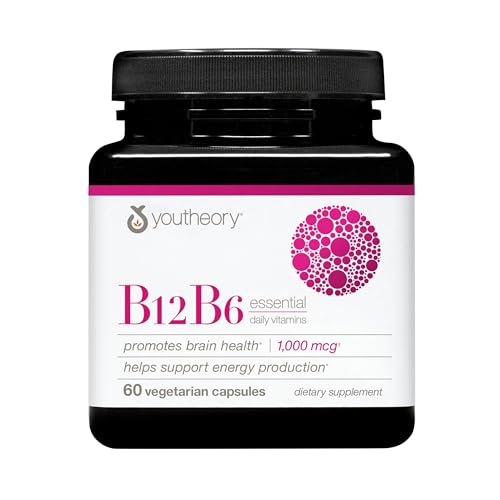 Youtheory B12B6 - Vegan Vitamin B6 & Vitamin B12 - Offers Brain Health, Energy & Immunity Support* - Dairy, Soy & Gluten Free - 60 Vegetarian Capsules