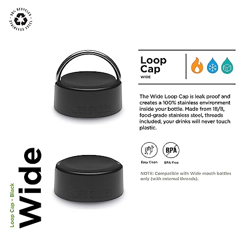 Klean Kanteen Wide Loop Cap with Bale - Dishwasher Safe, Stainless Steel Bottle Cap - Compatible with Wide Mouth Bottles - Black