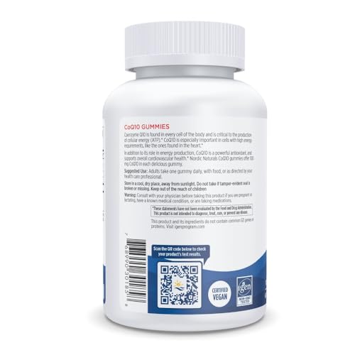 Nordic Naturals CoQ10 Gummies, Strawberry - 60 Gummies - 100 mg Coenzyme Q10 (CoQ10) - Great Taste - Heart Health, Cellular Energy Production, Antioxidant Support - Non-GMO, Vegan - 60 Servings
