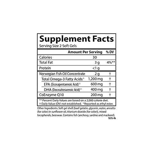Carlson - Fish Oil Q, 1200 mg Omega-3s 200 mg CoQ10, Function, Energy Production & Circulatory Support, 120 Softgels