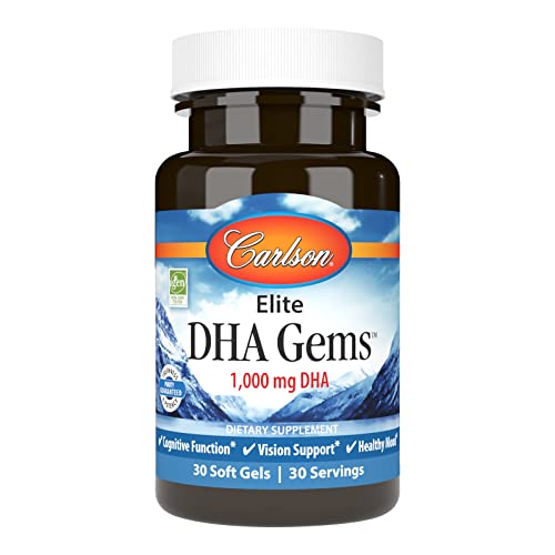 Carlson - Elite DHA Gems, 1000 mg DHA, Supports Healthy Brain Function & Vision, 30 soft gels