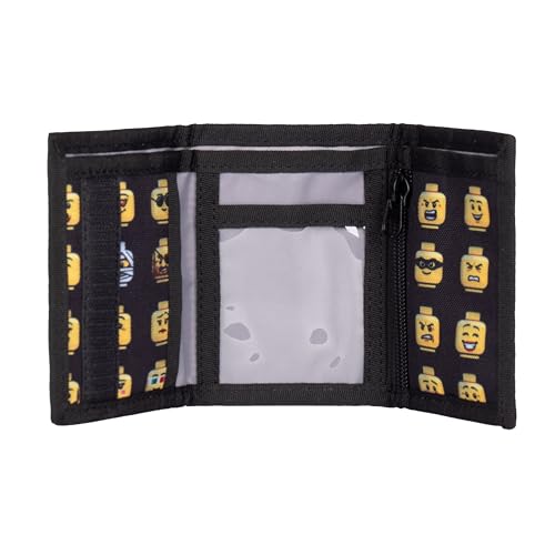 LEGO Trifold Wallet, Kids Unisex Wallet for Boys and Girls, with Clear ID Window, Card and Cash Pockets and Secure Hook and Loop Closure, Minifigure