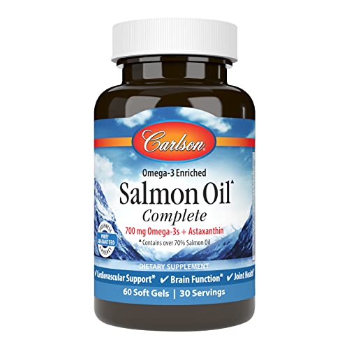 Carlson - Salmon Oil Complete, 700 mg Omega-3s + Astaxanthin, Cardiovascular Support, Brain Function & Joint Health, 60 Softgels