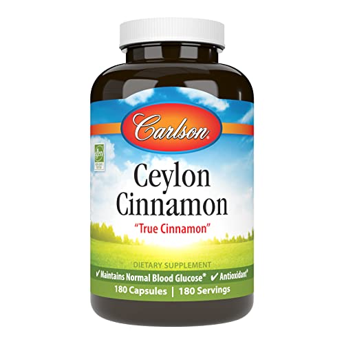 Carlson - Ceylon Cinnamon, Cinnamon Supplements, 500 mg, Cinnamon Extract Pills, Ceylon Cinnamon Capsules, 180 capsules