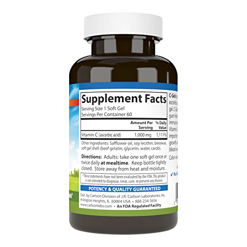 Carlson - C-Gel, 1000 mg Vitamin C, Immune Support & Tissue Health, Antioxidant, 60 Soft gels