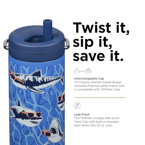 Klean Kanteen TKWide Insulated Coffee Tumbler with Café Cap - Stainless Steel Coffee Tumbler - Sharks in Shades